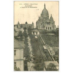 carte postale ancienne PARIS 18. Le Sacré-Coeur de Montmartre Réservoir et Funiculaire