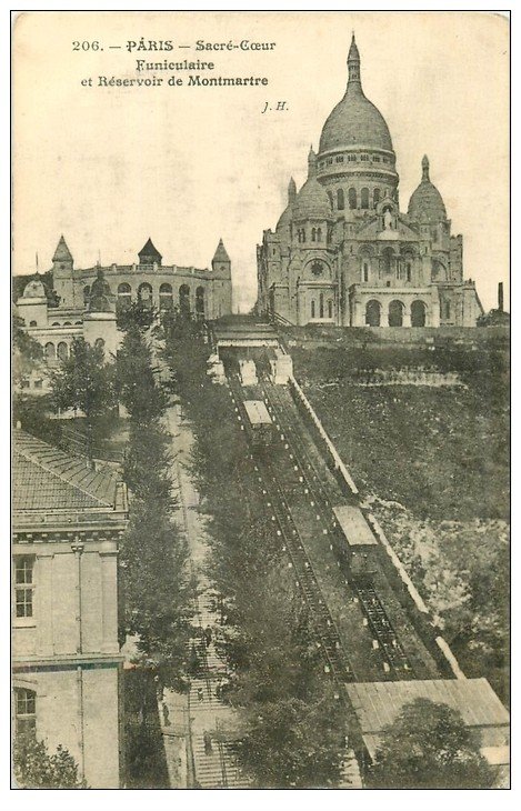 carte postale ancienne PARIS 18. Le Sacré-Coeur de Montmartre Réservoir et Funiculaire