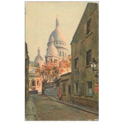 carte postale ancienne PARIS 18. Le Sacré-Coeur de Montmartre Rue Chevalier-de-la-Barre