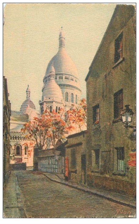 carte postale ancienne PARIS 18. Le Sacré-Coeur de Montmartre Rue Chevalier-de-la-Barre