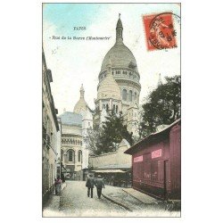 carte postale ancienne PARIS 18. Le Sacré-Coeur de Montmartre Rue de la Barre 1907