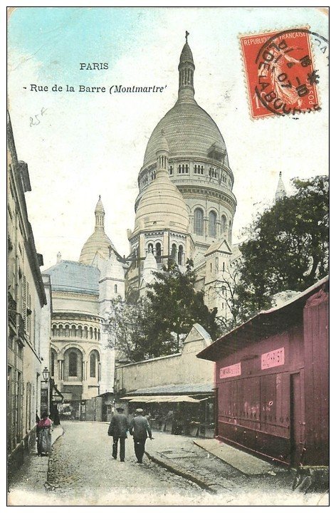 carte postale ancienne PARIS 18. Le Sacré-Coeur de Montmartre Rue de la Barre 1907