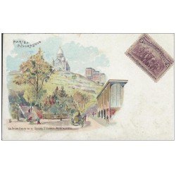 PARIS 18. Le Sacré-Coeur vu du Square Saint-Pierre à Montmartre. Paris Pittoresque. Timbre 2 Cent Américain 1892
