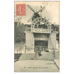 carte postale ancienne PARIS 18. Moulin de la Galette dernier Moulin à vent 1907 Bal Musette