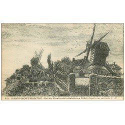 carte postale ancienne PARIS 18. Moulin de la Galette dernier Moulin à vent Bal d'après Eau Forte en 1850