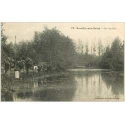carte postale ancienne 10 ROMILLY-SUR-SEINE. Les Aiguilles avec Jardinier Pêcheur 1908
