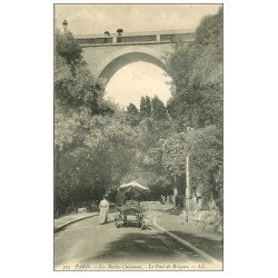 carte postale ancienne PARIS 19. Buttes Chaumont. Attelage Promenade des Enfants et Pont Briques 1906