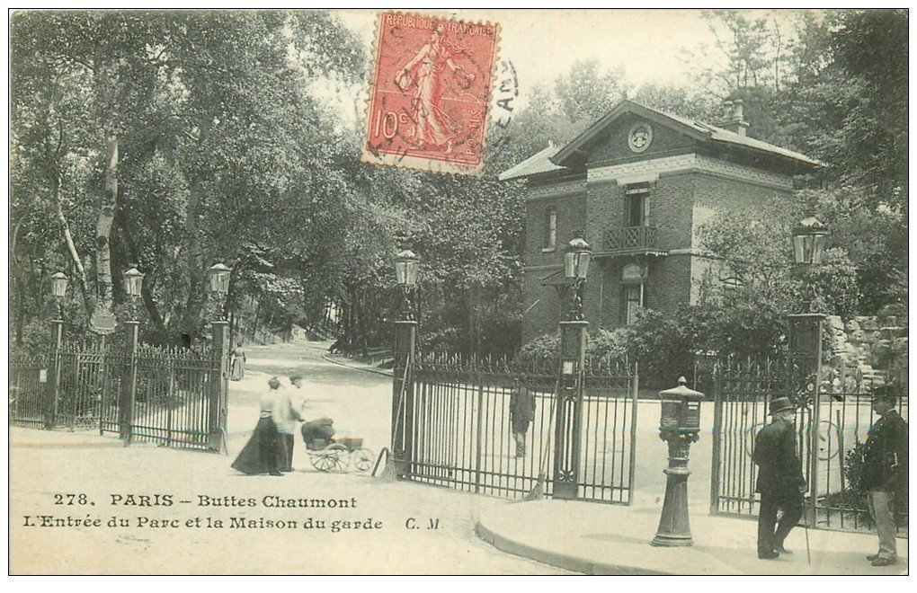 PARIS 19. Buttes Chaumont. Entrée Parc et Maison du Garde 1906