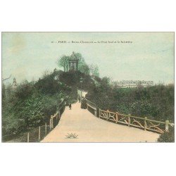 carte postale ancienne PARIS 19. Buttes Chaumont. Pont fatal et Belvédére