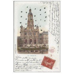 PARIS EXPOSITION UNIVERSELLE 1900. La Trinité. Carte pailletée 1907