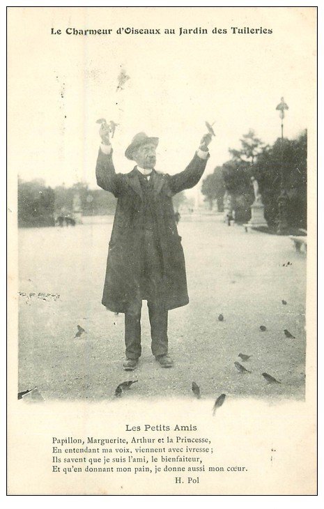carte postale ancienne PARIS I°. Jardin Tuileries le Chameur d'Oiseaux. Vieux Métiers