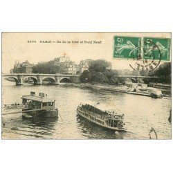 carte postale ancienne PARIS I°. Le Pont Neuf Ile de la Cité 1914. Bateau Mouche MAGGI