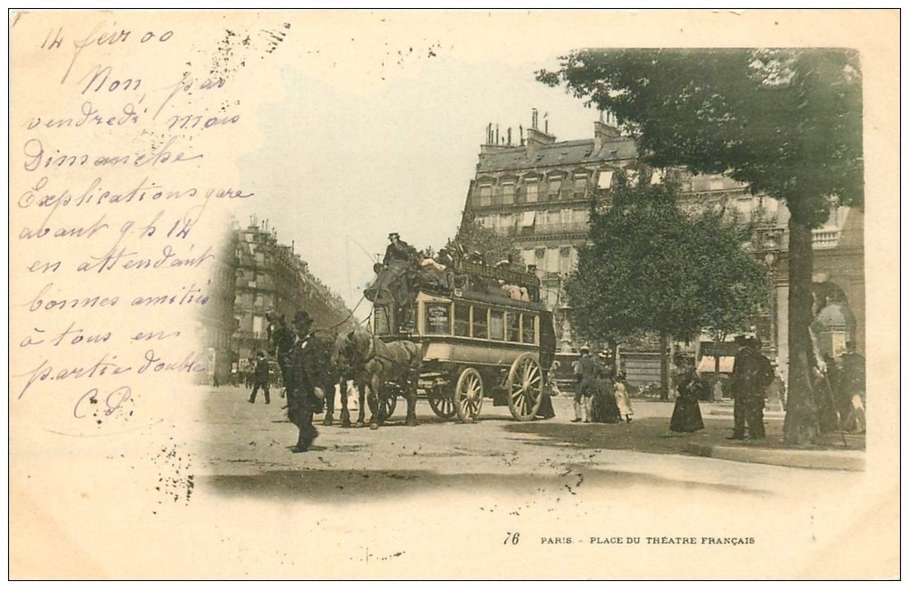PARIS 01 Place du Théâtre Français Hippomobile à Impériale 1900