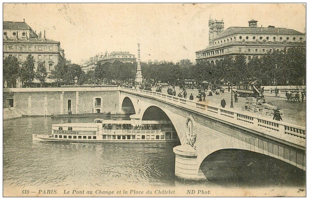 PARIS 01 Pont au Change Place Châtelet 1914. Bateau Mouche Pygmalion