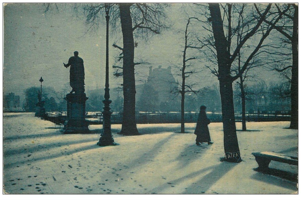 carte postale ancienne PARIS Ier. Les Tuileries sous la neige 1936