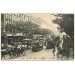 carte postale ancienne PARIS II° Boulevard des Italiens. Autobus Ford à Imperiale 1910