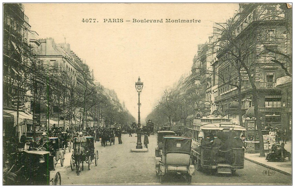 carte postale ancienne PARIS II° Boulevard Montmartre Autobus à plateforme