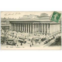 carte postale ancienne PARIS II° La Bourse. Bouche du Métropolitain et Autobus à Impériales 1912