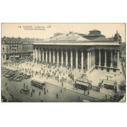 carte postale ancienne PARIS II° La Bourse. Métropolitain et voitures de maître 1927