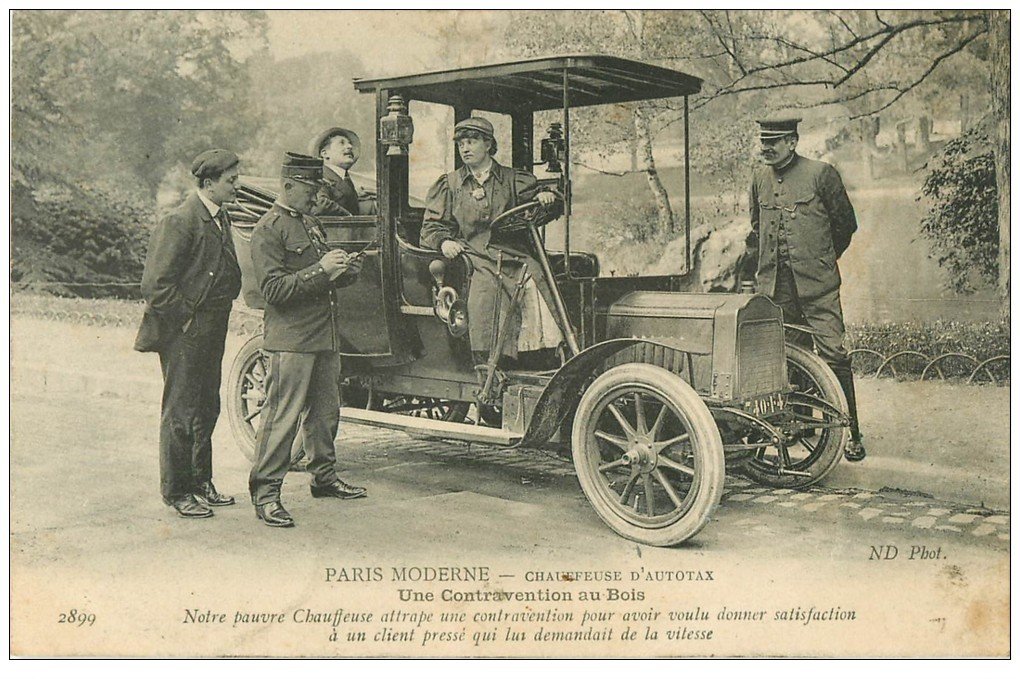 PARIS MODERNE. Taxi Chauffeuse d'Autotax verbalisée. Contravention au Bois 1909