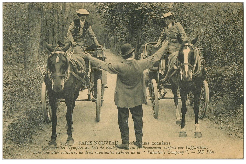 PARIS NOUVEAU. Nos Jolies Cochères de la Valentin's Company au Bois de Boulogne 1909