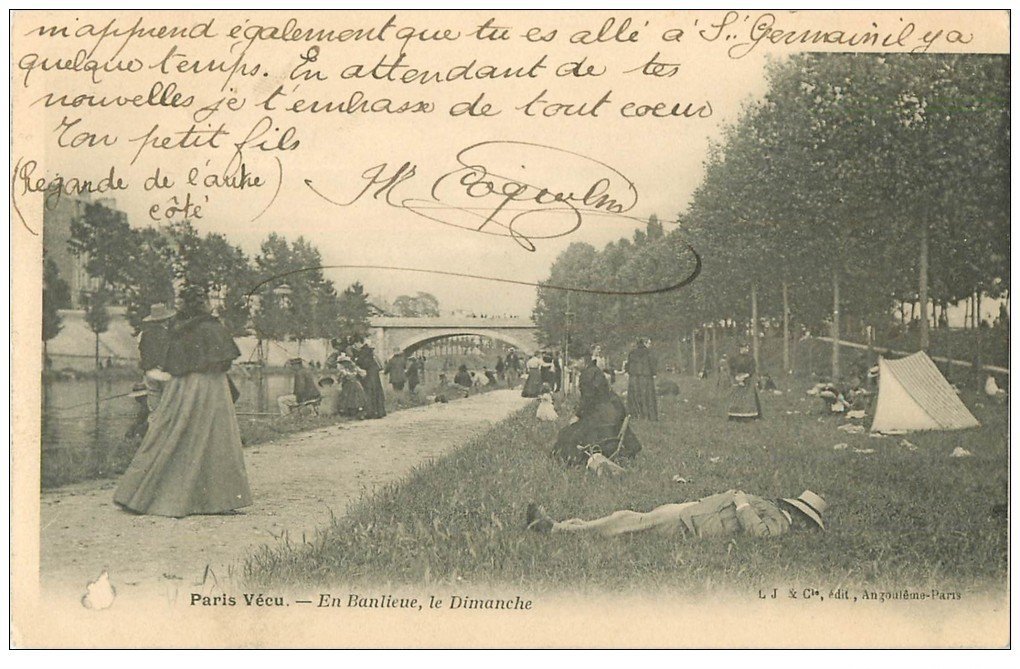 série PARIS VECU. En Banlieue le Dimanche 1905 la sieste