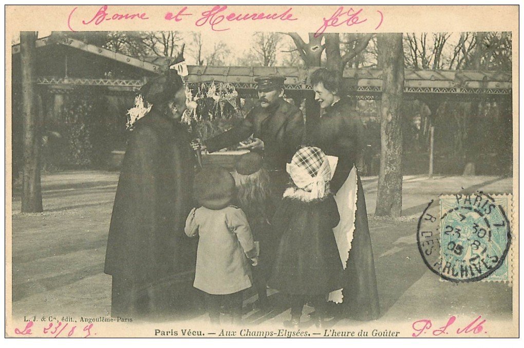 PARIS VECU. L'heure du Goûter aux Champs-Elysées 1905 Vendeur ambulant