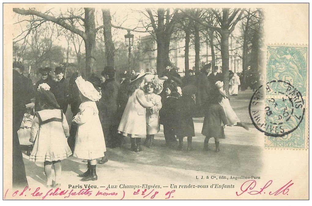 PARIS VECU. Un rendez-vous d'Enfants aux Champs-Elysées 1905 Vendeur ambulant