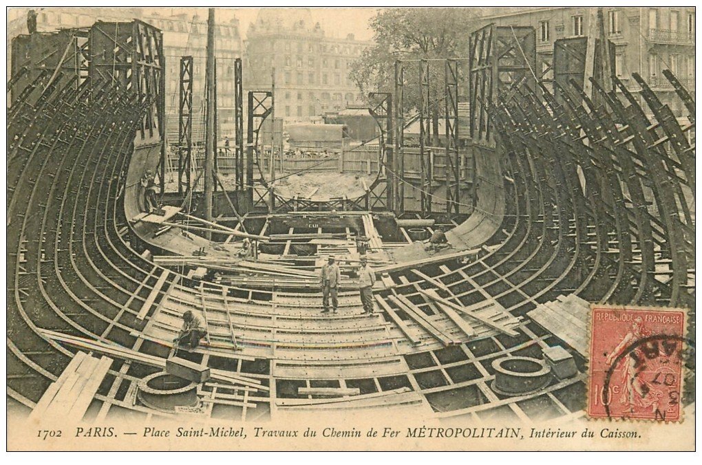 PARIS. Le Métropolitain. Caisson Place Saint-Michel du Chemin de Fer. pour Meaux 1907