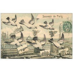 carte postale ancienne PARIS. Multivues 1907 Pigeons avec Cartes Postales