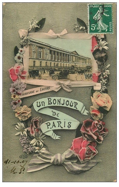 carte postale ancienne PARIS. Multivues 1909 Colonnade du Louvre