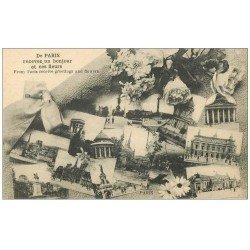 carte postale ancienne PARIS. Multivues 1919 avec fleurs. Collection Fleury