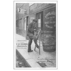 carte postale ancienne PARIS. Petits Métiers parisiens. L'Affûteur de Scies. Chaussures à la Renommée Saint-Etienne