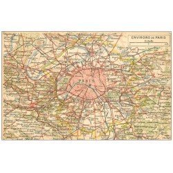 carte postale ancienne PARIS. Plan de Paris et environs