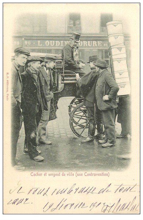 PARIS. Vieux Métiers. Cocher et Sergent de Ville la Contravention 1902 par Kunzi F.