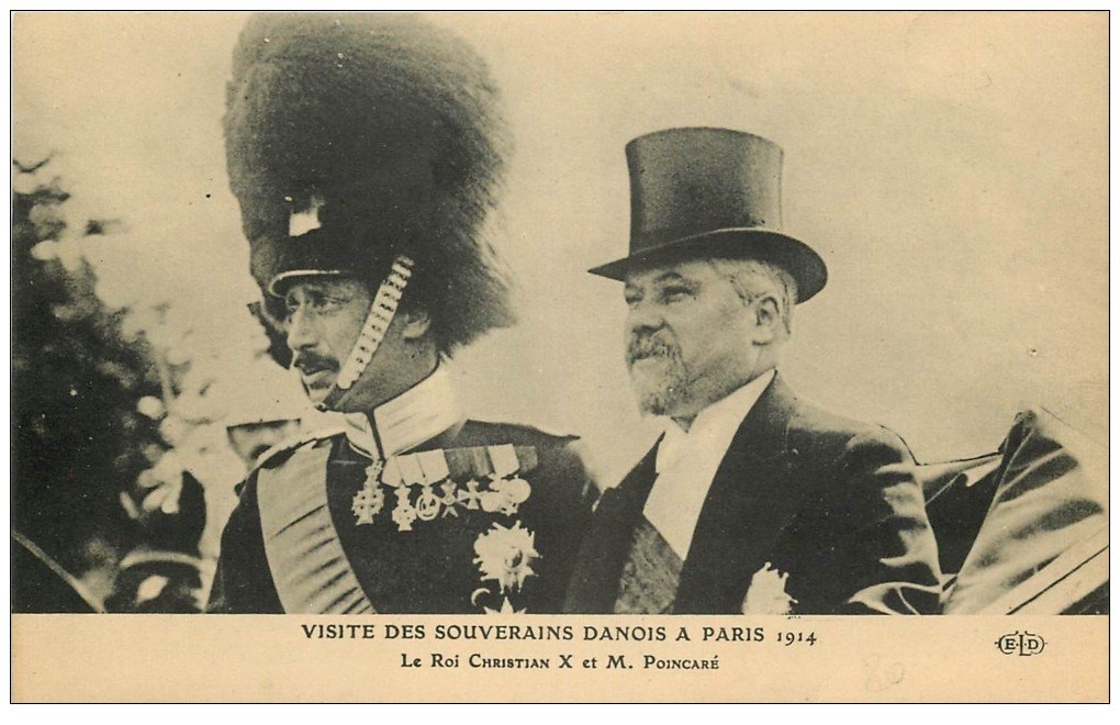 PARIS. Visite des Souverains Danois. Roi Christian et Poincaré en 1914