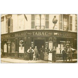 Superbe Carte Photo PARIS 14. Café Billard Tabac Vercingétorix et Rue Gergovie 1905 avec Chien