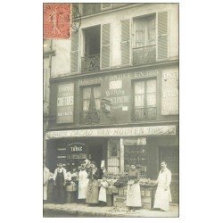 Superbe Carte Photo PARIS 14. Tabac Buvette Buron Dechezleprêtre 41 rue du Faubourg Saint-Jacques. Cacao Van Houten 1905