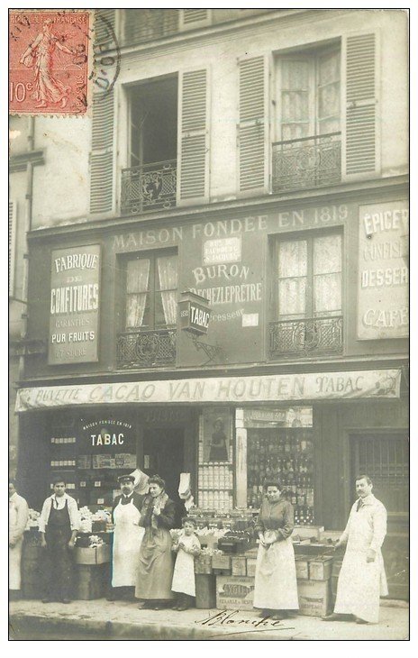 Superbe Carte Photo PARIS 14. Tabac Buvette Buron Dechezleprêtre 41 rue du Faubourg Saint-Jacques. Cacao Van Houten 1905