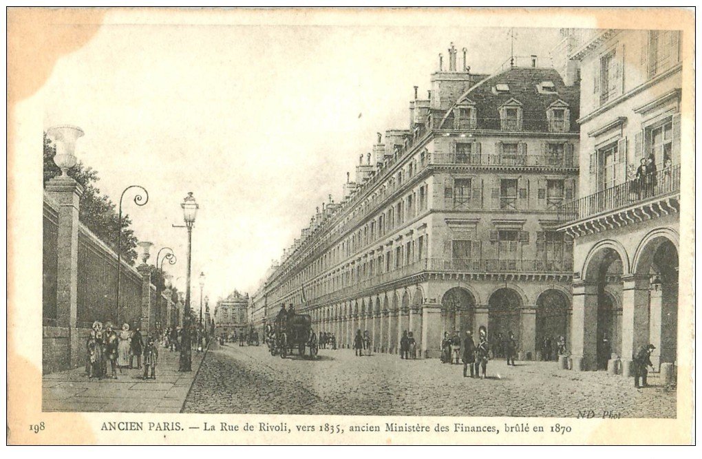 carte postale ancienne ANCIEN PARIS. La Rue de Rivoli 1835 Ministre des Finances
