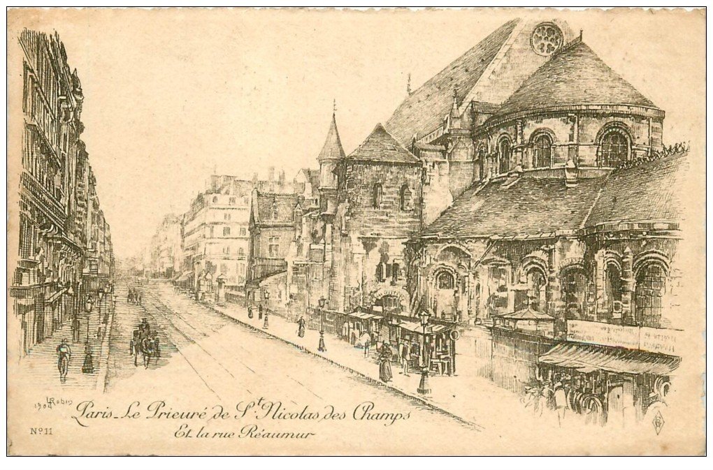 carte postale ancienne ANCIEN PARIS. Prieuré Saint-Nicolas des Champs rue Réaumur. Par Robin
