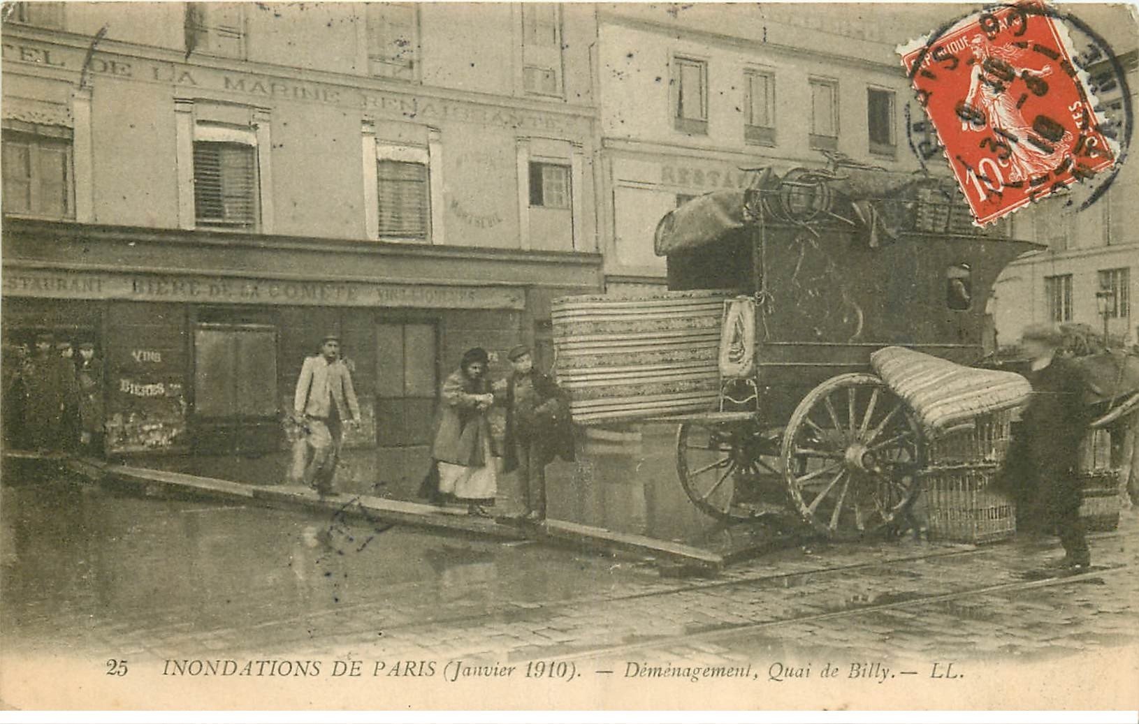 INONDATION DE PARIS 1910. Déménagement Quai de Billy Bière de la Comète