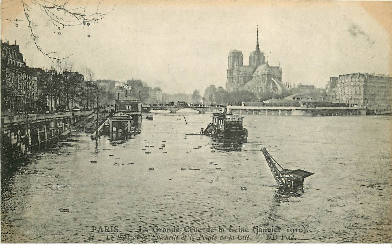 INONDATION ET CRUE DE PARIS 1910. Port de la Tournelle et Cité