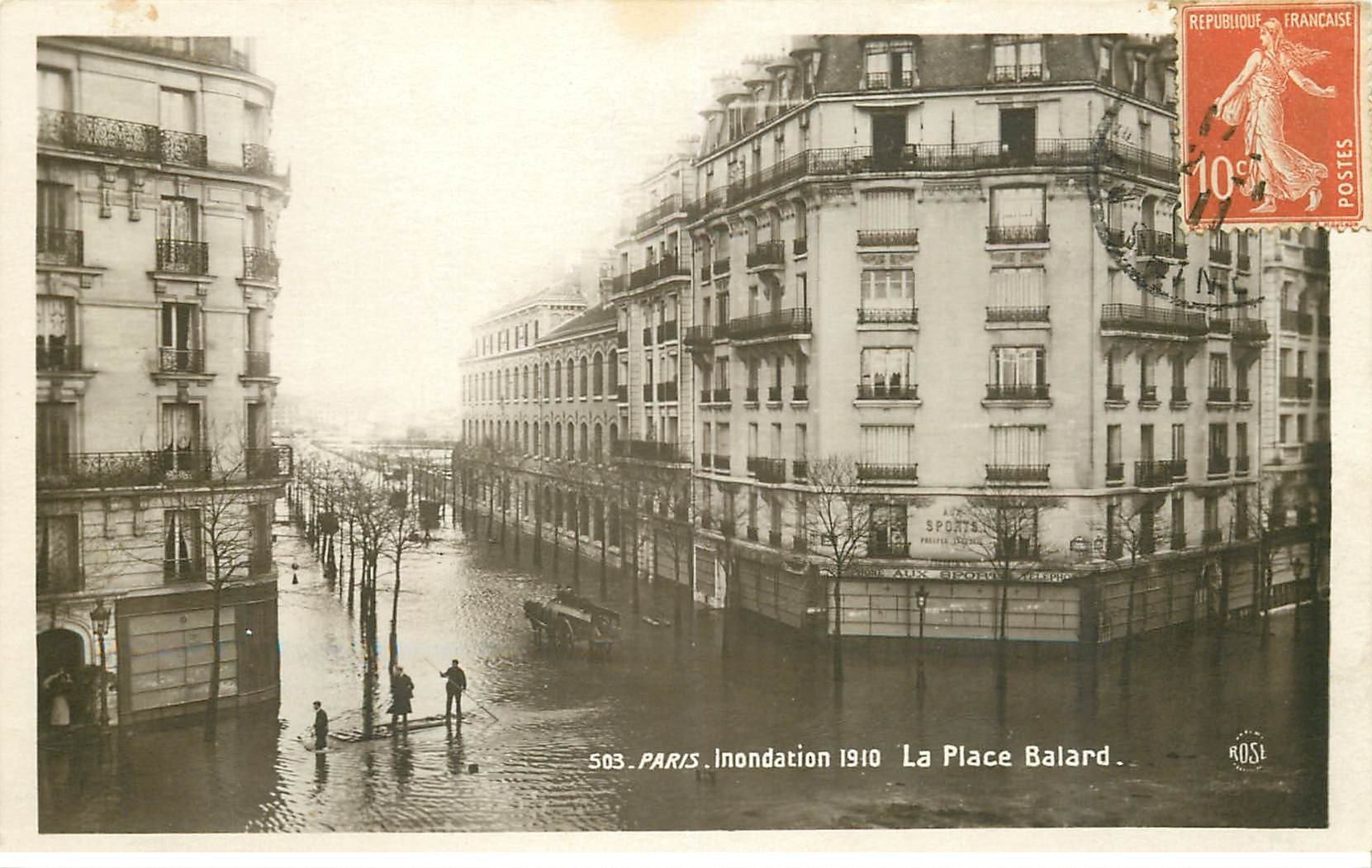 carte postale ancienne INONDATION ET CRUE DE PARIS 1910. Place Balard