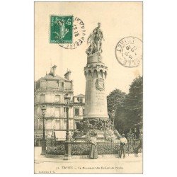 carte postale ancienne 10 TROYES. Monument des Enfants de l'Aube 1910 et Brasserie du Lion de Belfort