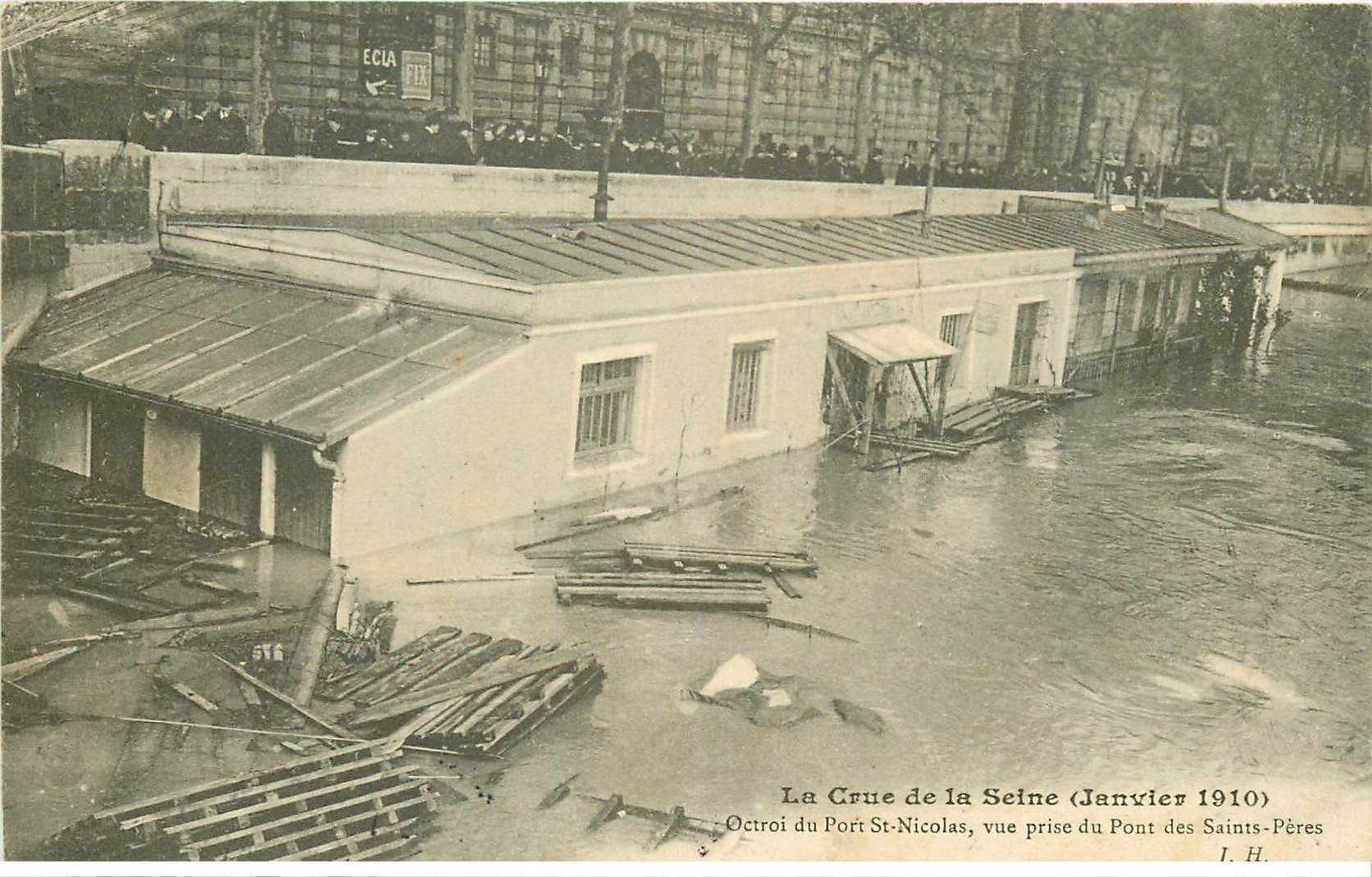 INONDATION ET CRUE DE PARIS 1910. Octroi Port Saint-Nicolas