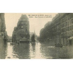 carte postale ancienne INONDATION ET CRUE DE PARIS 1910. Rues Traversière et Ledru Rollin