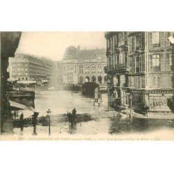 carte postale ancienne INONDATION ET CRUE DE PARIS 1910. Gare Saint-Lazare Place Rome