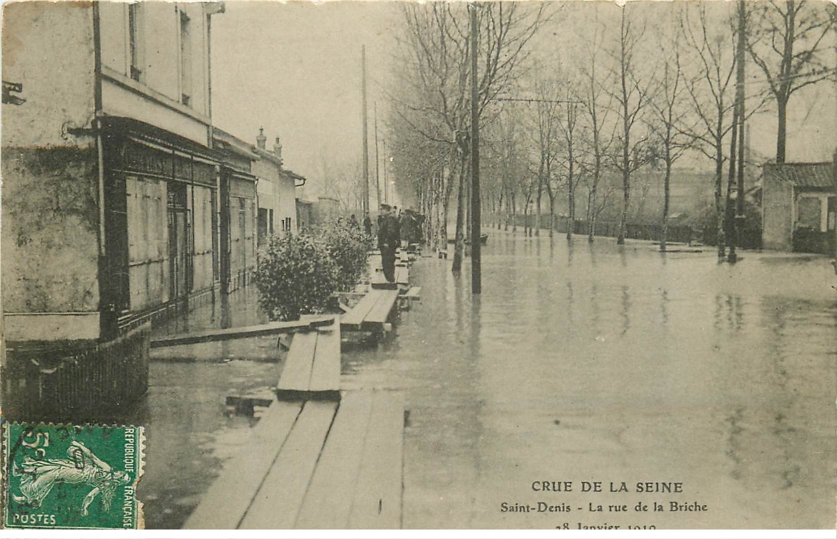 Inondations et Crue de 1910. SAINT-DENIS 93. Rue de la Briche