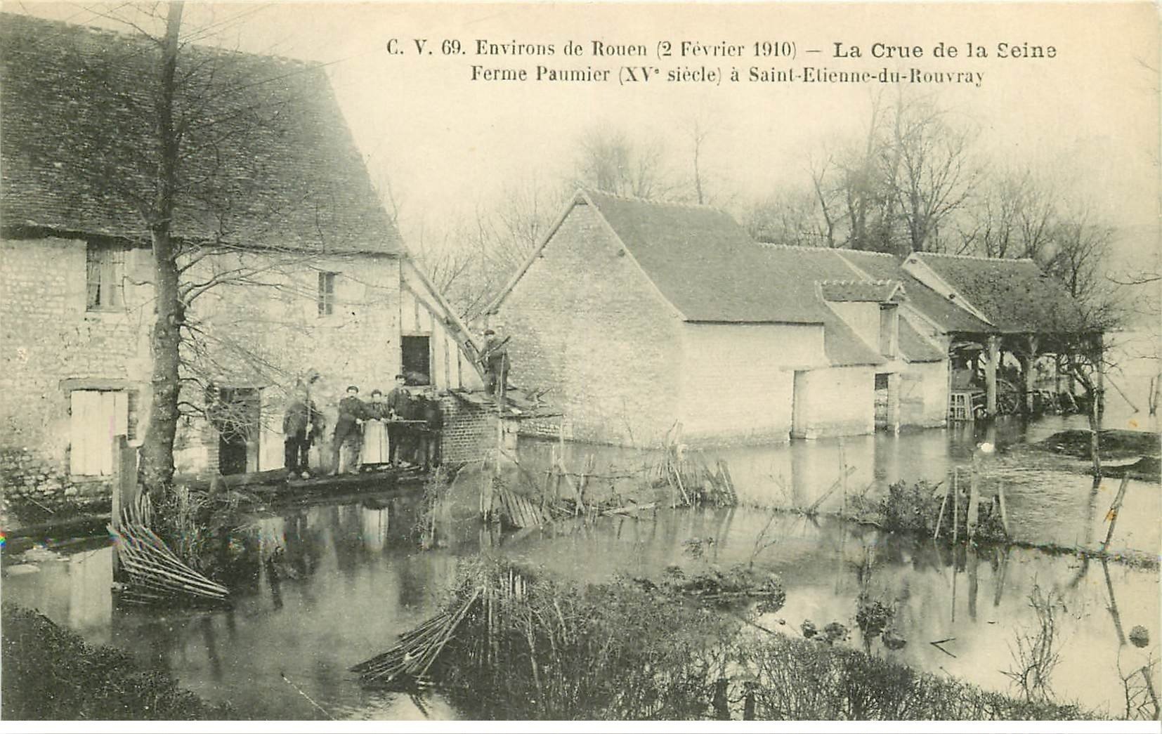 carte postale ancienne Inondation et Crue de 1910. SAINT-ETIENNE-DU-ROUVRAY 76. Ferme Paumier